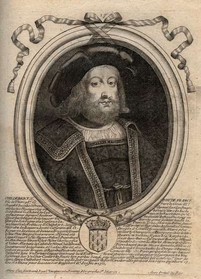 Porträtt av Childebert II (ca 570 - 596), kung av Austrasien - Childebert II 570 till 595 Merovingisk kung av Austrasien - gravyr från 