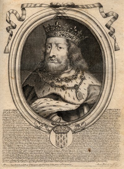 Porträtt av Clovis I (v. 466 - 511), Frankernas kung - Porträtt av Clovis I (466-511), frankernas kung - gravyr från 