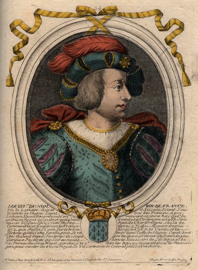 Porträtt av Louis V the Indolent (967-987), kung av Frankrike - Louis V the Indolent (967-987) gravyr från 
