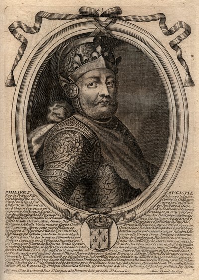 Porträtt av Philip II dit Philippe Auguste (1165-1223) - Philip Augustus II (1165-1223) Kung av Frankrike - gravyr från 