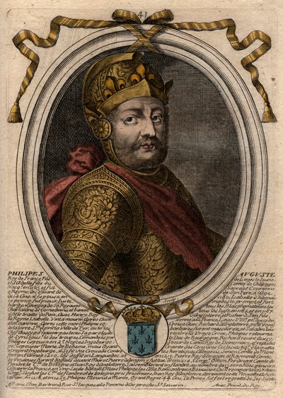 Porträtt av Philip II dit Philippe Auguste (1165-1223) - Philip Augustus II (1165-1223) Kung av Frankrike - gravyr från 