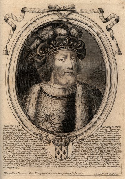 Porträtt av Philip I (1060 - 1108), kung av Frankrike - Filip I (1053-1108) kung av Frankrike - gravyr från 