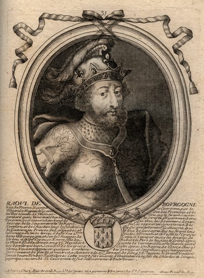 Porträtt av Raoul av Frankrike (eller Rodolphe, ca 890-936) Frankernas kung - Rudolph (Raoul, Rodolphe) av Bourgogne, kung av Frankrike (923-936) - gravyr från 