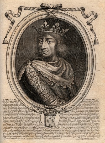 Porträtt av Saint Louis (Saint-Louis, Louis IX (1214-1270) - Saint Louis IX (1214-70) kung av Frankrike - gravyr från 