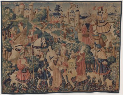 Jakt och pastorala scener, med en säckpipare och dansare av design probably French 16th Century, Paris; woven in southern Netherlands or Paris in an undetermine workshop