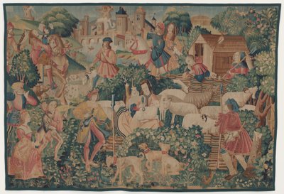Jakt och pastorala scener, med en herdinna klippning av design probably French 16th Century, Paris; woven in southern Netherlands or Paris in an undetermine workshop