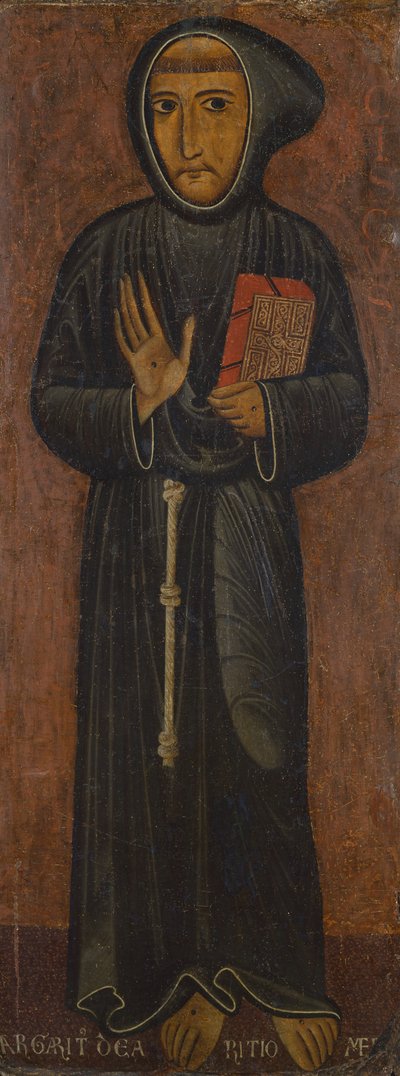 Representation av Saint Francis of Assisi (målning på trä) av di Magnano da Arezzo Margaritone
