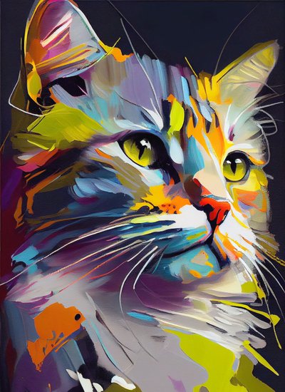 Abstrakt söt katt, oljemålning penseldrag, väggkonsttryck av F. Abderrahim