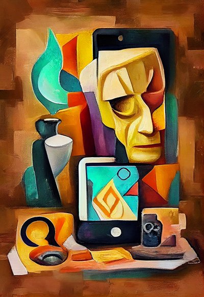 Abstrakt surrealistisk målning, Picasso-inspirerad konst, utskrivbar väggkonst av F. Abderrahim