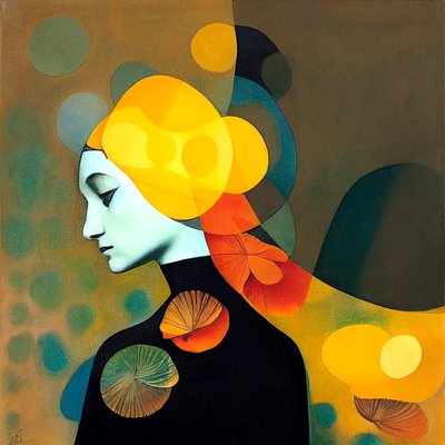 Abstrakt omtänksam kvinna, inspirerad av romina ressia, väggkonsttryck av F. Abderrahim