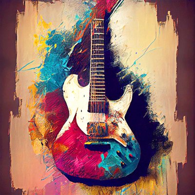 Elgitarrmålning på duk, musikkonsttryck av F. Abderrahim