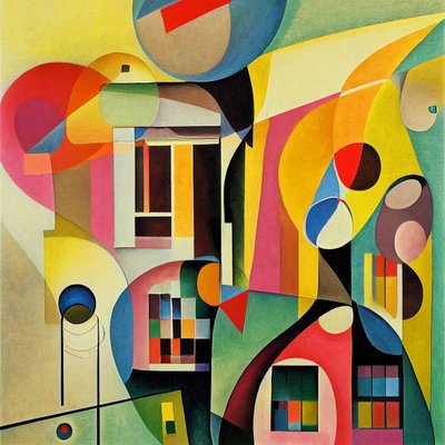 Flerfärgad abstrakta geometriska former, canvaskonsttryck av F. Abderrahim