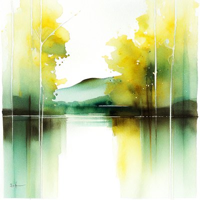 Serene akvarelllandskap, digital målning, väggkonsttryck av F. Abderrahim