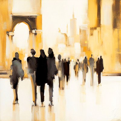 Urban Life: Abstrakt impressionistisk siluettmålning av F. Abderrahim