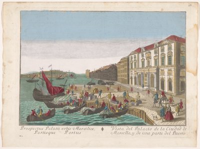 Se på Stadhuis en de haven i Marseille Utsikt över stadspalatset i Marseille och en del av hamnen (titel på objektet) av familie Remondini (attributed to)