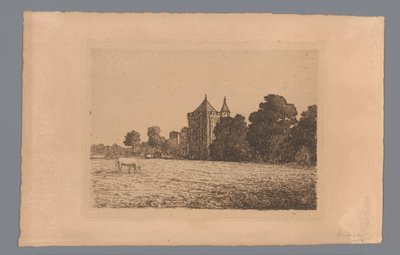 Utsikt över Brederode slott sett från en äng av jonkheer Barthold Willem Floris van Riemsdijk