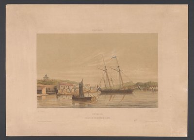 Willemstads hamn Curacao. Kajplats för krigsfartyg i hamnen (titel på objekt) Västindien (serietitel på objekt) Utsikter från Nederländernas Västindien (serietitel) av jonkheer Jacob Eduard van Heemskerck