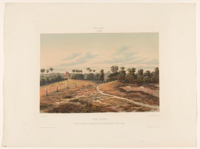 Judisk Savannah judar Savannah. Utsikt över synagogan och kyrkogården från sidan av militärens Cordonpad (titel på objektet) av jonkheer Jacob Eduard van Heemskerck