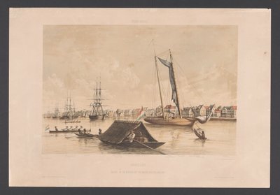 Strandnära och väggård i Paramaribo Surinam. Utsikt över vattenkanten och väggården i Paramaribo (titel på objektet) Västindien (serietitel på objekt) Utsikter från Nederländernas Västindien (serietitel) av jonkheer Jacob Eduard van Heemskerck
