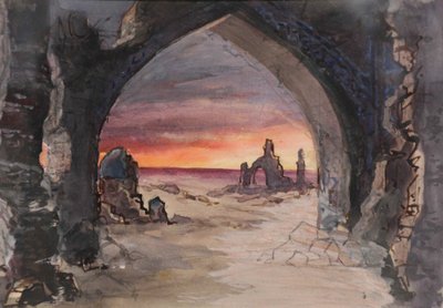 Scenografi för pjäsen Rupture Grass av E. Goslavsky, 1901 av karl Fyodorovich Valz