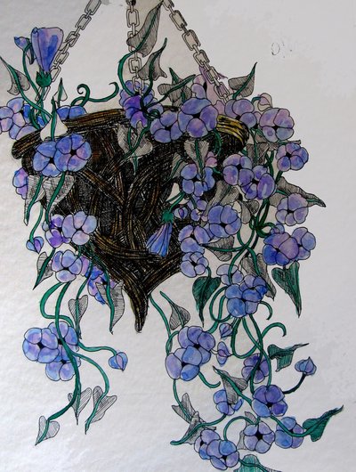 Hängande blommor, 2014 (akvarell, tusch) av linda arthurs