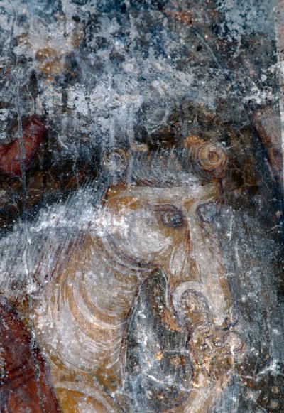 Häst, fresk i kyrkan Agia Paraskevi, Anisaraki, Kreta, Grekland (foto) av Theodore Charles Ange Coquelin