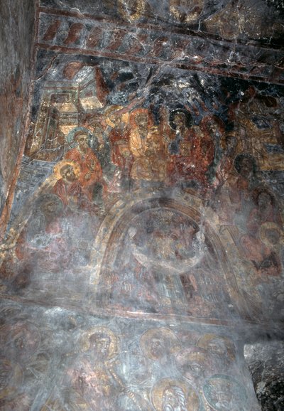 Helgon, fresco på taket i Agia Paraskevi-kyrkan, Anisaraki, Kreta, Grekland (foto) av Theodore Charles Ange Coquelin