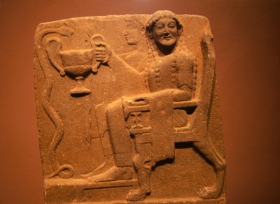 Stele med relief föreställande gudar och ormar, från Sparta, Grekland, grekisk civilisation av Theodore Charles Ange Coquelin