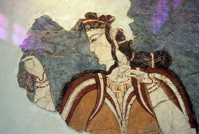 Freskfragment med kvinnlig figur, från Mykene, Grekland, mykensk civilisation av Unbekannt Unbekannt