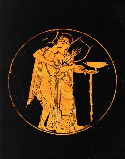 Älskande med kopp och cythara ... av painter Pedieus