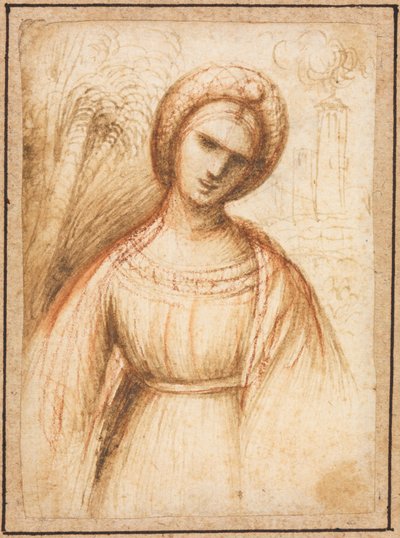 Lady in a Landscape (rekto) av possibly by Dosso Dossi
