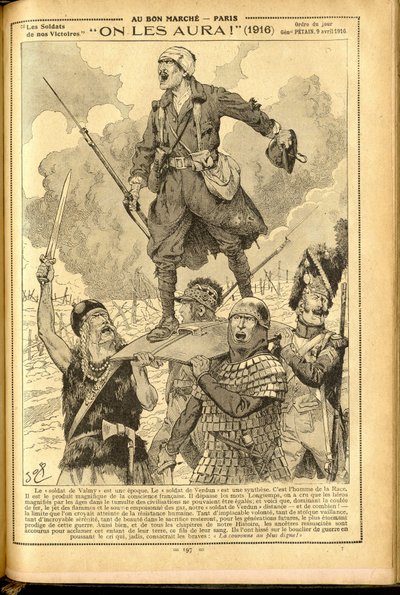 Agenda Buvard du Bon Marche 1917 - Illustration av Job (Jacques Marie (Jacques-Marie) Gaston Onfray och Breville) (1858-1931): Vi ska ha dem! 1916 - 14-18 års krig, medicin, medicin, hälsa, uniformer, stora strider, rustningar - soldater, galler - historis av pseudonym for Onfray de Breville Jacques Job