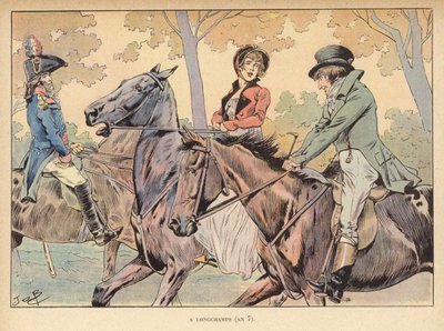 På Longchamps (år 7) (färg litho) av pseudonym for Onfray de Breville Jacques Job