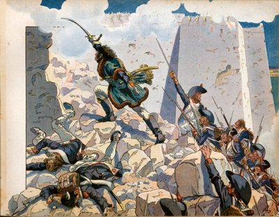 Egyptens kampanj (expedition): Joachim Murat (1767-1815) vid belägringen av Johannes av Acre i Egypten. Gravyr av Jacques Marie Gaston Onfray de Breville dit Job (1858-1931) av pseudonym for Onfray de Breville Jacques Job