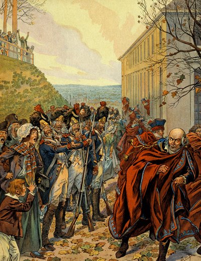 Statskupp av Napoleon I Bonaparte (1769-1821): Flyg från rådet för fem cent (fem cent) (500 rum) den 19 brumaire (10 november av pseudonym for Onfray de Breville Jacques Job