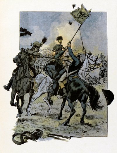 Theophile Malo död Corret de La Tour (eller Latour) av Auvergne (1743-1800) dödades den 28 juni 1800, vid 57 års ålder, i slaget vid Oberhausen av ett spjut från en österrikisk uhlan - Illustration av Job ( Ja av pseudonym for Onfray de Breville Jacques Job
