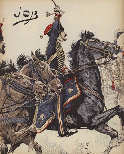 Fransk kavallerist under Napoleonkrigen (färg litho) av pseudonym for Onfray de Breville Jacques Job