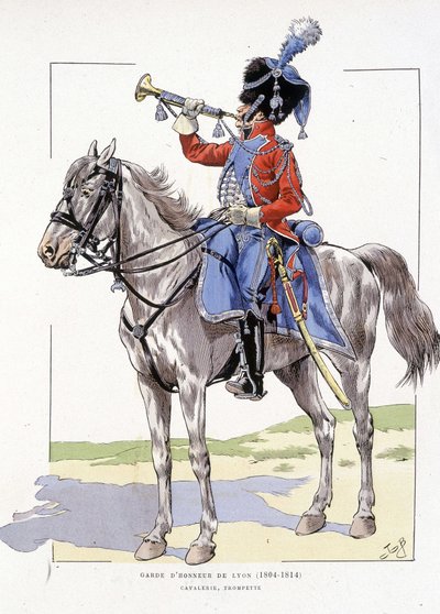 Honor Guard of Lyon från 1804 till 1814, Trumpet Horseman - i "Hue des troupes de France", ill. de Job av pseudonym for Onfray de Breville Jacques Job