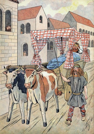 Frankrikes historia. Scen som skildrar lata kungar i leksaker: Kungen av Frankrike Thierry III (673-691) bär i en tank med en säng dragen av oxar. I “” Joujoux a l