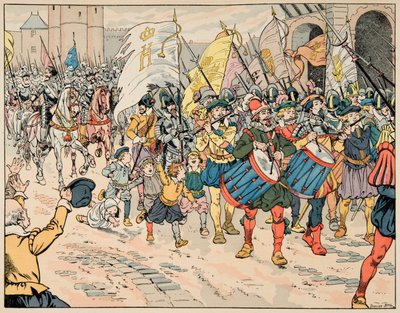Illustration hämtad från boken "" Le bon roy Henri"", illustrerad av Jacques Marie Gaston Onfray de Breville dit JOB (1858-1931): Inskriven av Henri IV i Paris den 21 mars 1594 - Privat samling av pseudonym for Onfray de Breville Jacques Job