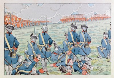 Jacques Marie Gaston Onfray de Breville dit JOB (1858 - 1931); Illustration från boken "Les epees de France": Slaget vid Fontenoy den 11 maj 1745; Coll, del av pseudonym for Onfray de Breville Jacques Job