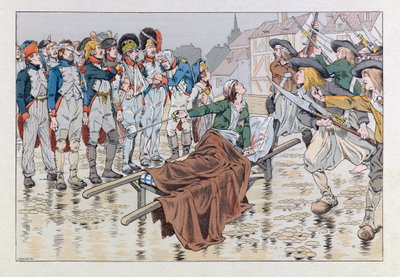 Jacques Marie Gaston Onfray de Breville dit JOB (1858 - 1931); Illustration från boken "Les epees de France": Markisen de Bonchamps sårar dödligt efter slaget vid Cholet 1793 räddar republikanska fångar ur händerna på chouanerna; Coll, Par av pseudonym for Onfray de Breville Jacques Job
