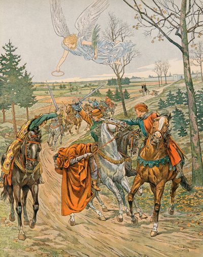 Jacques Marie Gaston Onfroy de Breville dit JOB (1858-1931) - Belgiens historia: Sankt Albert av Leuven (ca 1166-1192), prins av Liège mördas i reims av shekarerna av kejsar Henrik VI 1192, privat samling av pseudonym for Onfray de Breville Jacques Job
