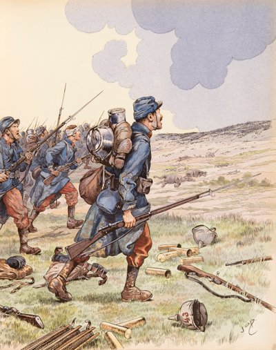 Jacques Marie Gaston Onfroy de Breville dit JOB (1858-1931) - Les poilus under slaget vid Marne under första världskriget, privat samling av pseudonym for Onfray de Breville Jacques Job