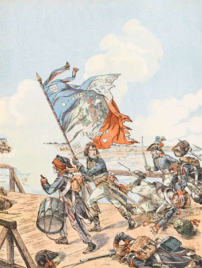 Jacques Marie Gaston Onfroy de Breville dit JOB (1858-1931) - Napoleon Bonaparte vid bron av Arcole 1796, privat samling av pseudonym for Onfray de Breville Jacques Job