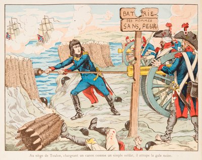 Jacques Marie Gaston Onfroy de Breville dit JOB (1858-1931) - Napoleon Bonaparte laddade själv pistolen mot trummorna på de orädda männen vid sätet i Toulon 1793, Privat samling av pseudonym for Onfray de Breville Jacques Job