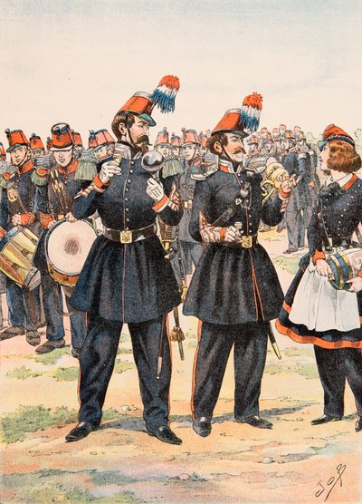 Jacques Marie Gaston Onfroy de Breville dit JOB (1858-1931) - Alltid de franska truppernas outfit: Tambour Major, dirigent för musik och cantiniere för Moblie Guard av pseudonym for Onfray de Breville Jacques Job
