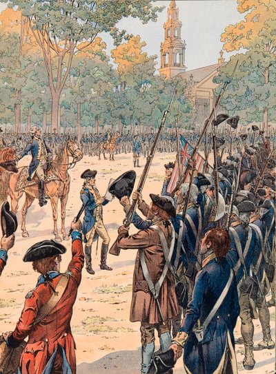 Jacques Marie Gaston Onfroy de Breville dit JOB (1858-1931) - Reading of the declaration of independence before the army in the presence of Georges Washington on July 9 av pseudonym for Onfray de Breville Jacques Job