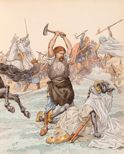 Jacques Marie Gaston Onfroy de Breville dit JOB (1858-1931) - Smeden från Poitiers under slaget vid Poitiers 732, privat samling av pseudonym for Onfray de Breville Jacques Job