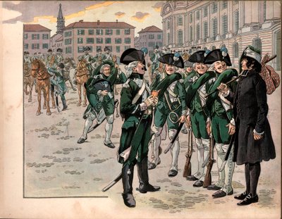 Joachim Murat (1767-1815) gick med i Ardennernas jägareregemente 1787. Gravyr av Jacques Marie Gaston Onfray de Breville dit Job (1858-1931) av pseudonym for Onfray de Breville Jacques Job